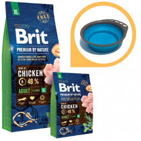 Суха храна за кучета BRIT PREMIUM ADULT XL BY NATURE [ НОВА, ПОДОБРЕНА ФОРМУЛА ] с 48% прясно пилешко месо 15кг + подарък сгъваема купа